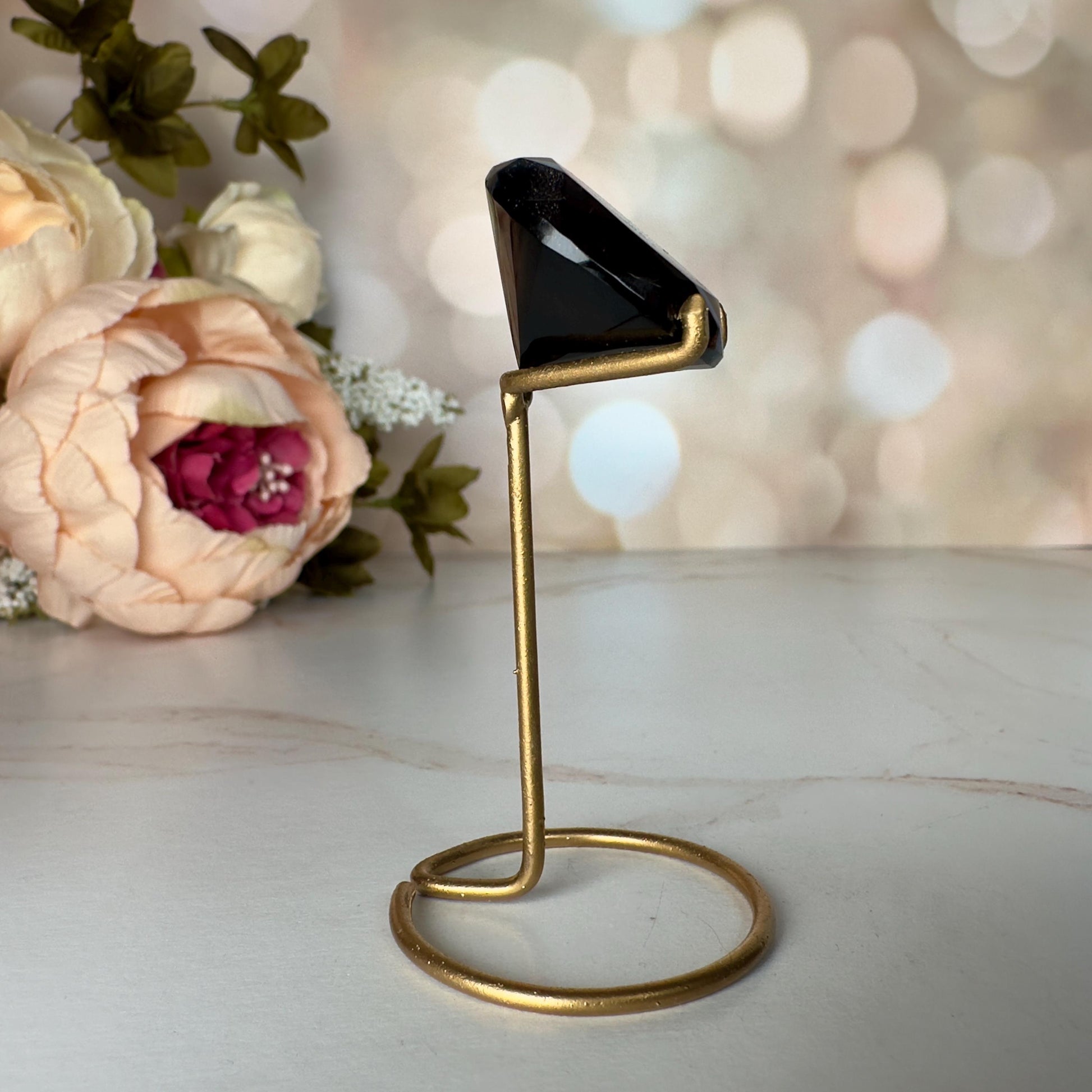 Dark Smoky Quartz Diamond On Custom Gold Stand From Brazil