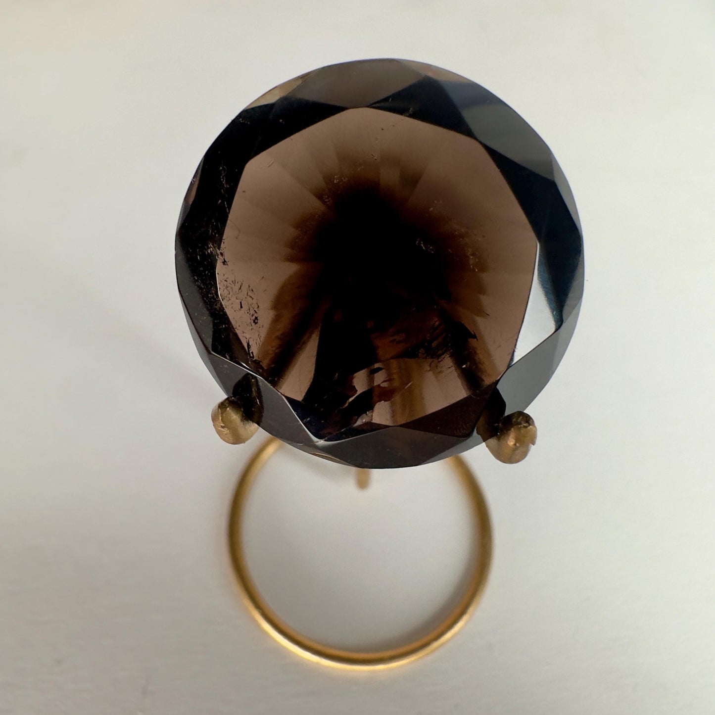 Dark Smoky Quartz Diamond On Custom Gold Stand From Brazil