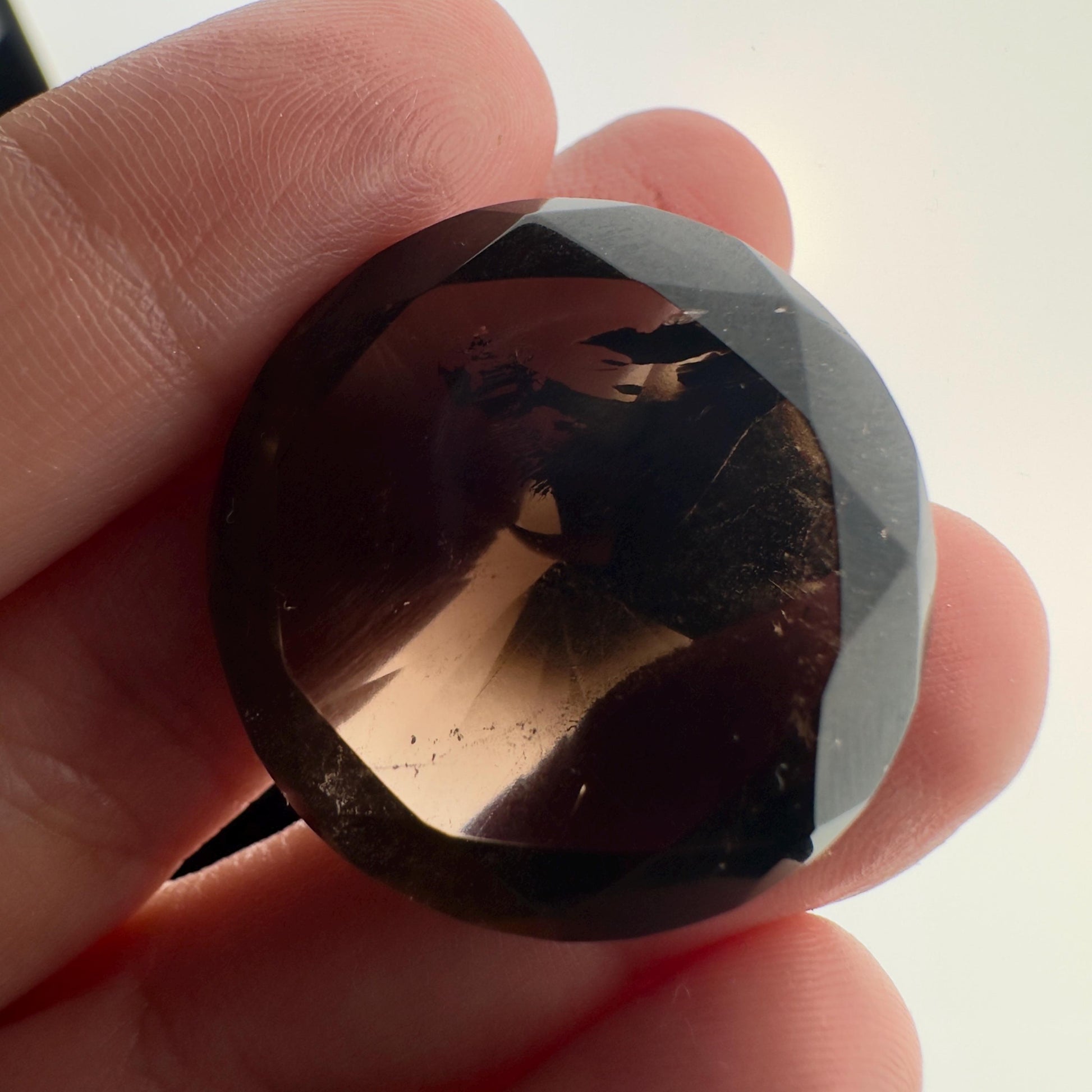 Dark Smoky Quartz Diamond On Custom Gold Stand From Brazil