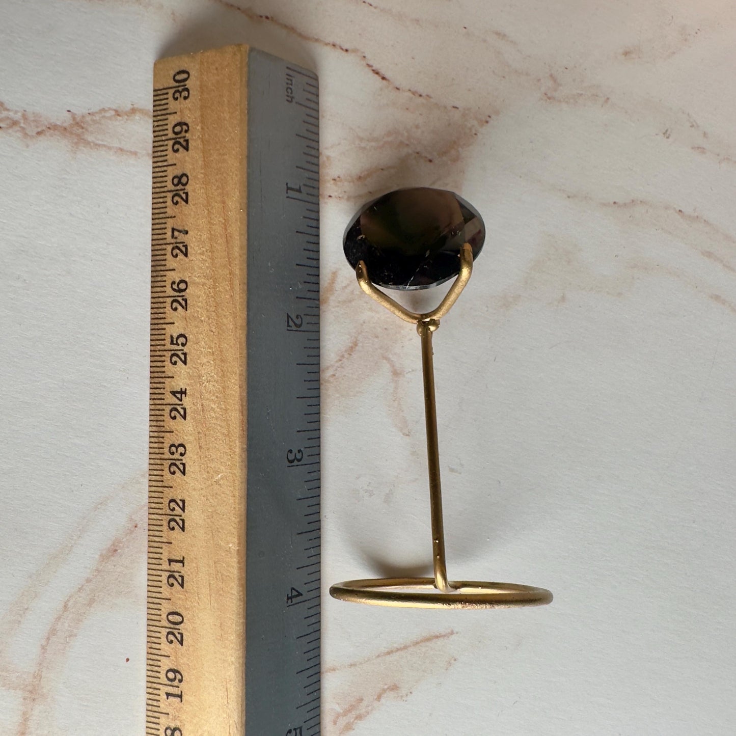 Dark Smoky Quartz Diamond On Custom Gold Stand From Brazil