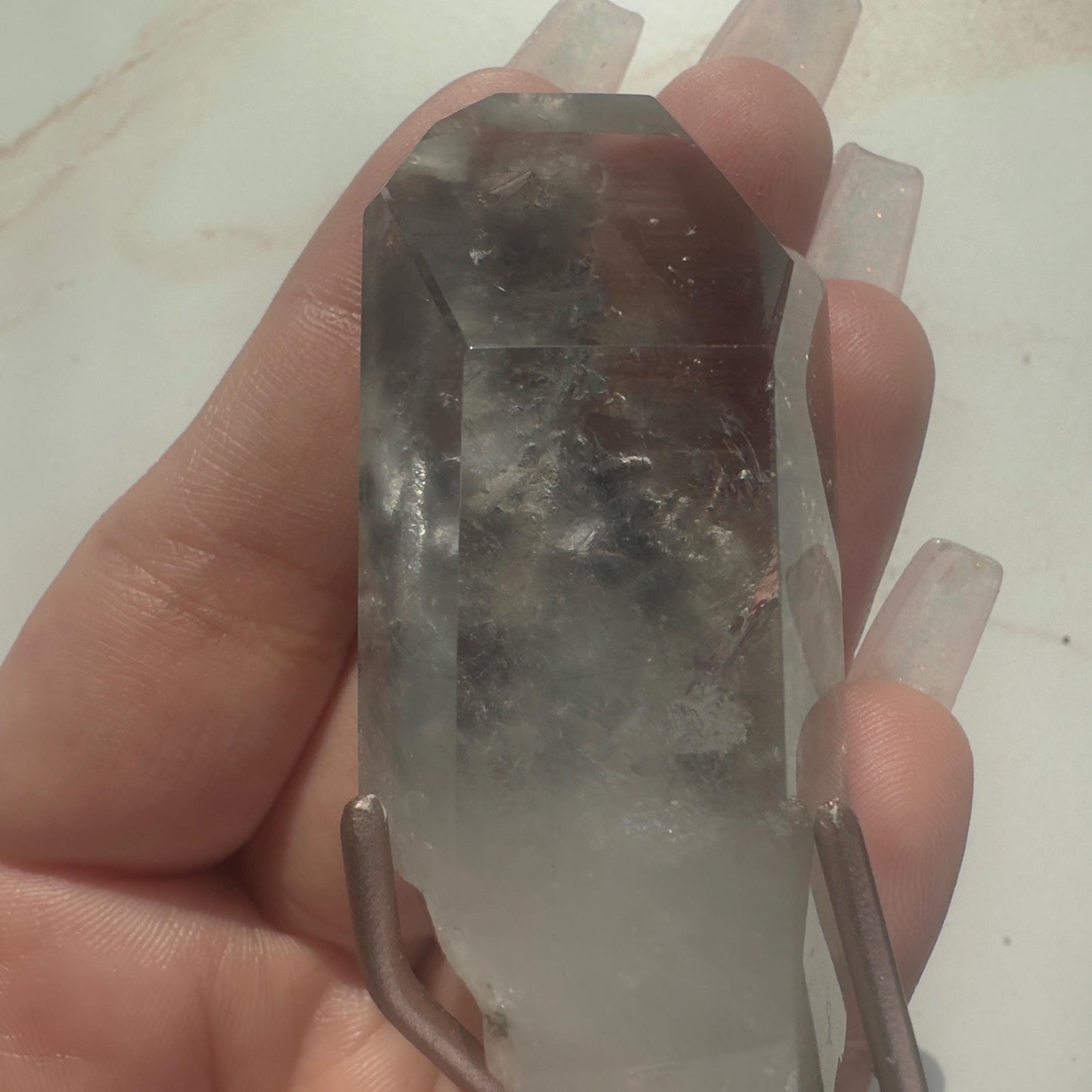 blue Tara / blue amphibole quartz on stand from Brazil