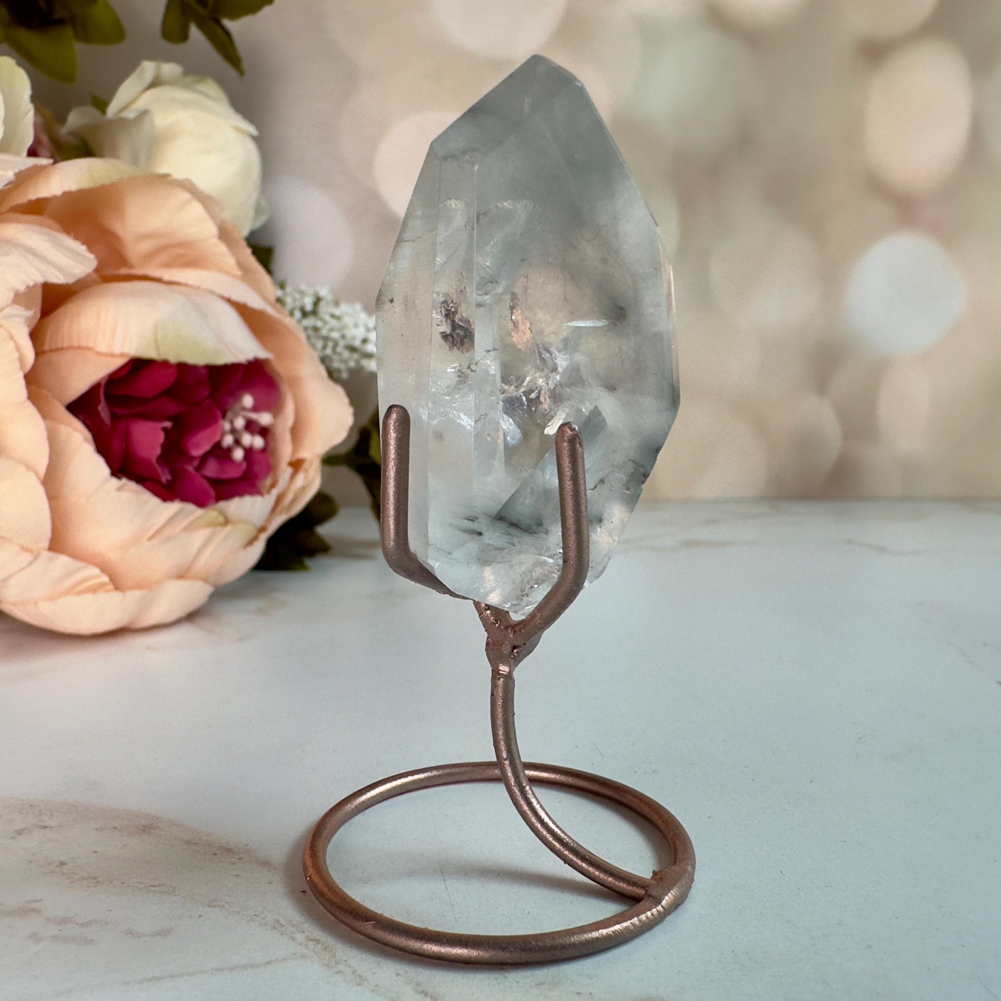 blue Tara / blue amphibole quartz on stand from Brazil