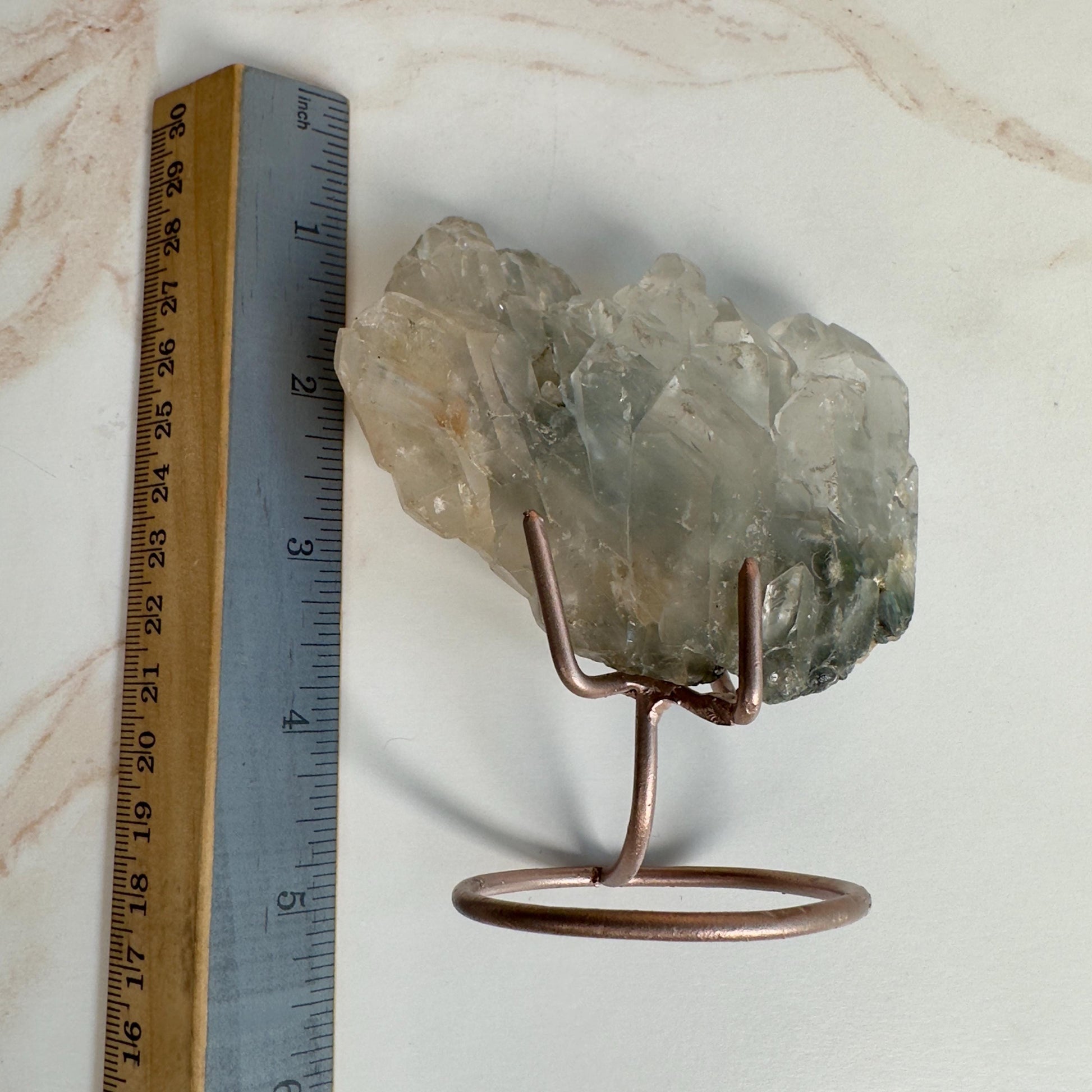 Stunning Blue Tara Quartz Cathedral Formation | Blue Amphibole On Custom Rose Gold Stand From Brazil