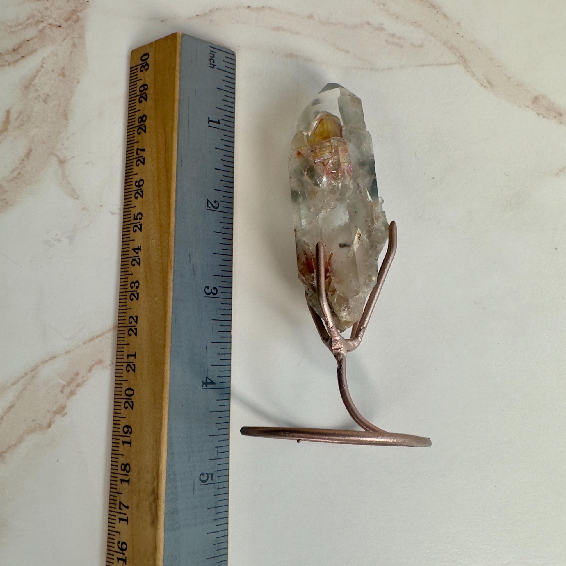 Amazing Blue Tara Quartz Point | AAA Blue Amphibole Cathedral Formation On Custom Rose Gold Stand From Brazil