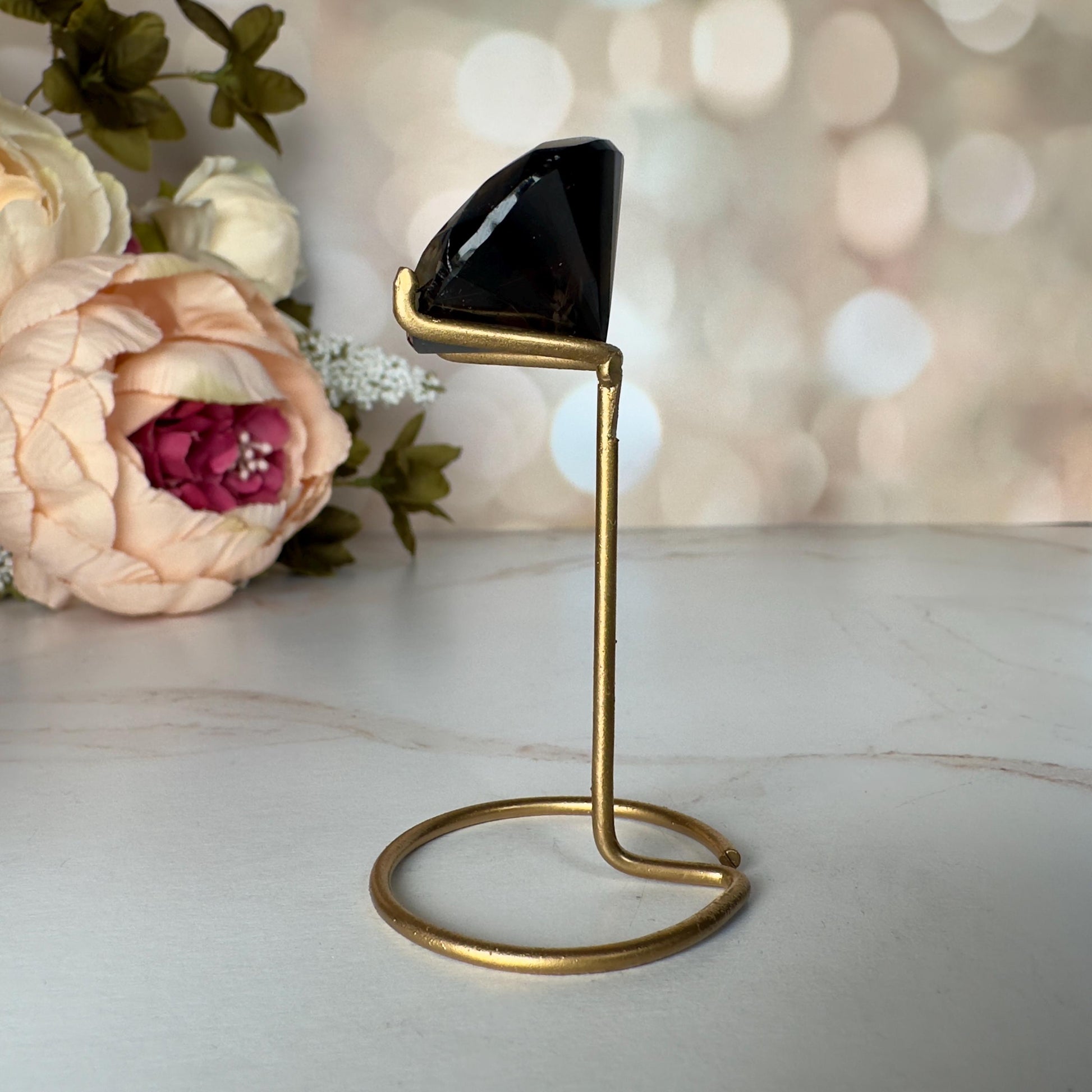 Dark Smoky Quartz Diamond On Custom Gold Stand From Brazil