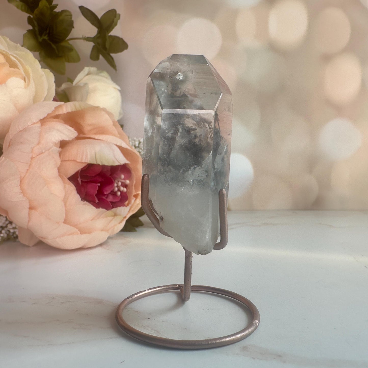 blue Tara / blue amphibole quartz on stand from Brazil