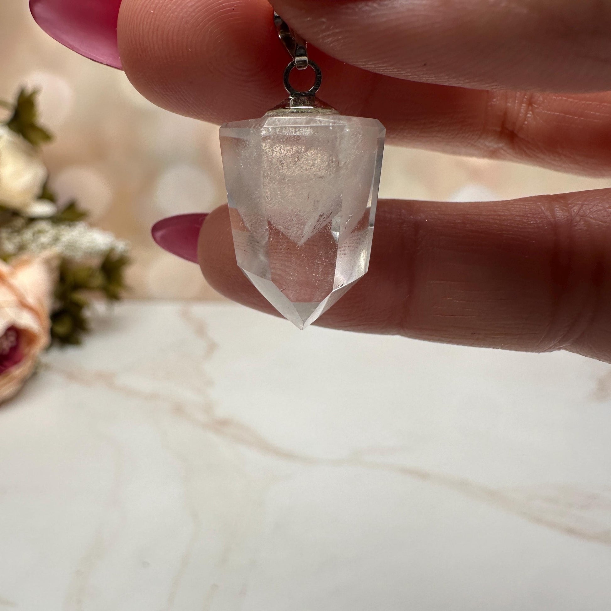 Clear Phantom Quartz Pendant From Brazil