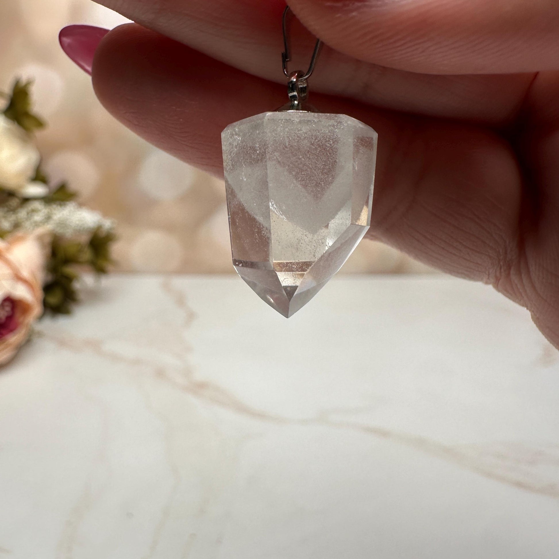 Clear Phantom Quartz Pendant From Brazil