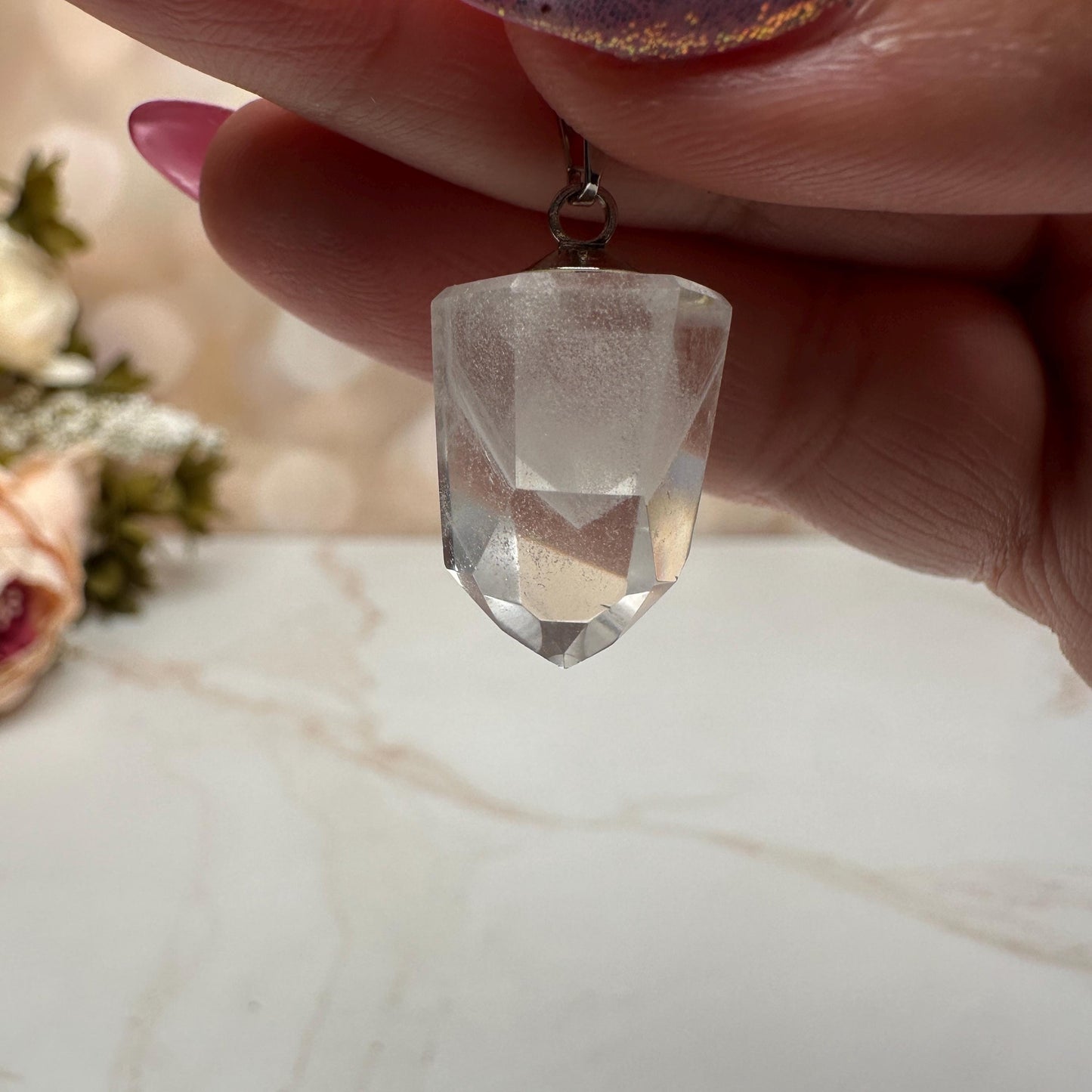 Clear Phantom Quartz Pendant From Brazil