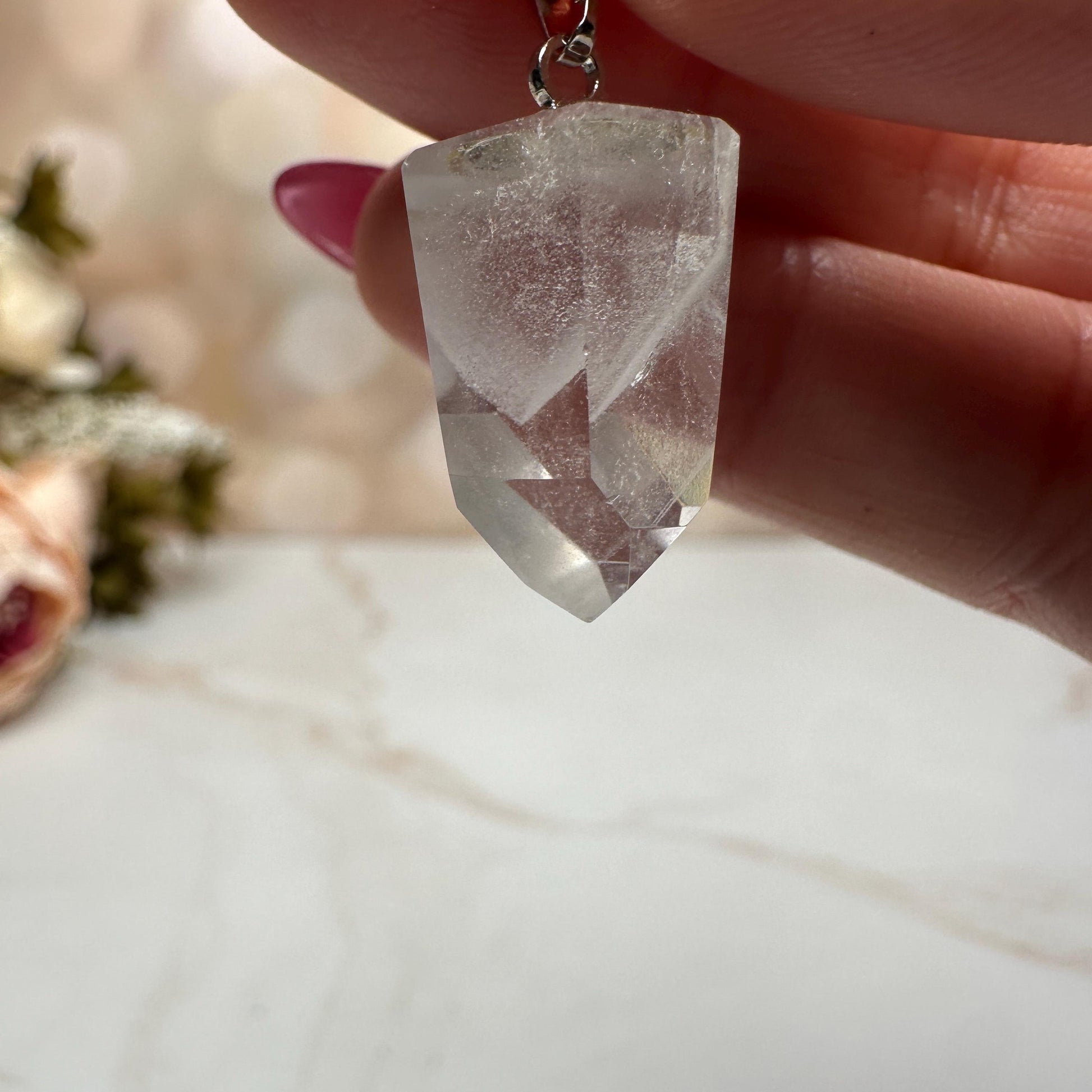 Clear Phantom Quartz Pendant From Brazil