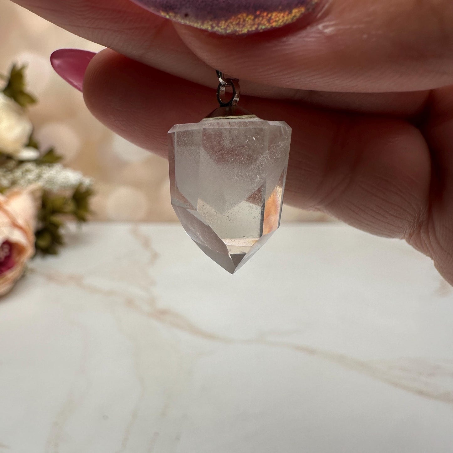 Clear Phantom Quartz Pendant From Brazil