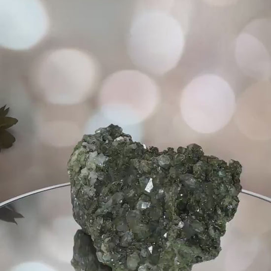Forest Epidote On Quartz Genuine Dark Green Crystal Cluster Specimen From Turkey | Tucson Gem Show Exclusive