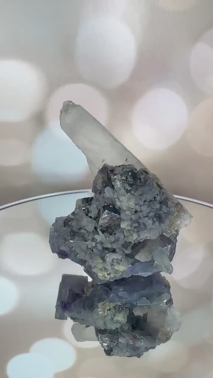 Amazing Yaogangxian/YGX Fluorite Specimen With Arsenopyrite On Quartz High-Quality Purple Formation Cubes