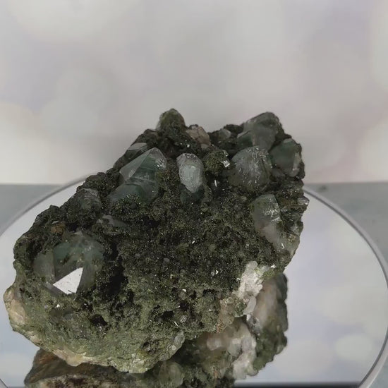 Amazing Epidote On Quartz With Phantoms Genuine Dark Green Crystal Cluster Specimen From Turkey | Tucson Gem Show Exclusive