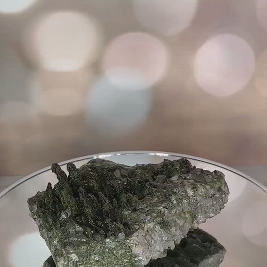 Unique Epidote On Quartz Genuine Dark Green Crystal Cluster Specimen From Turkey | Tucson Gem Show Exclusive