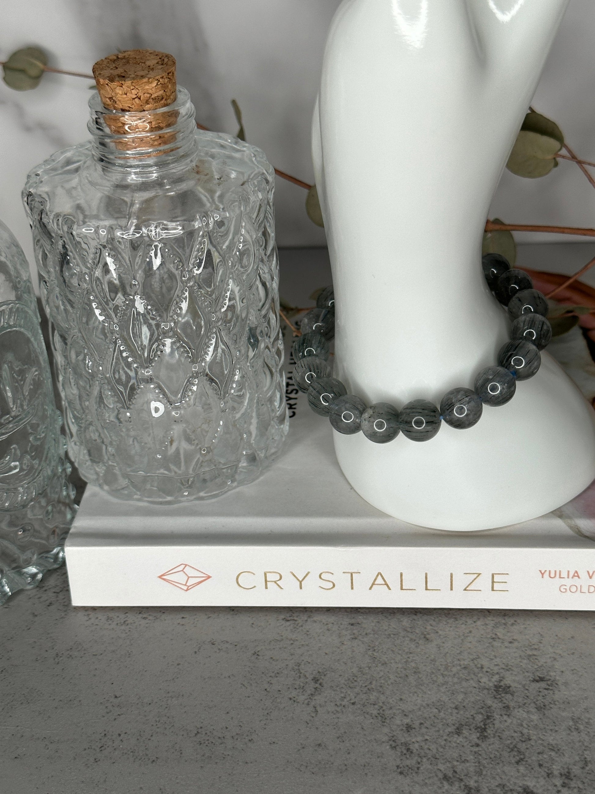 Gorgeous Blue/Grey Amphibole Bracelet | Rutile Rabbit Hair | Neutral Crystal Bracelet | 10.2mm | Genuine High-Quality Crystal Bracelet